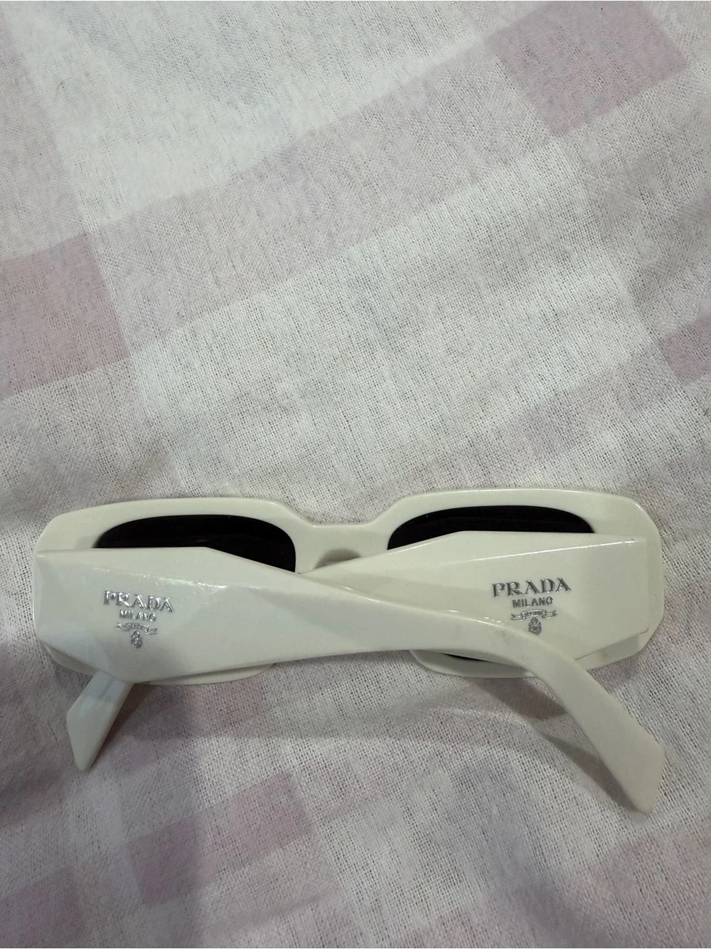 Prada White Rectangular-Edge Sunglasses with Black Lenses